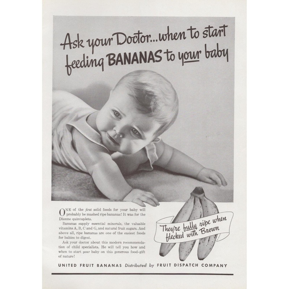 Vintage Baby Food Bananas And‎ Your Babies Nursery Decor Shower Gift Ad 1937